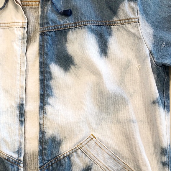 Vintage Custom Dye Denim Hooded Jacket Blue White Medium - Picture 4 of 8
